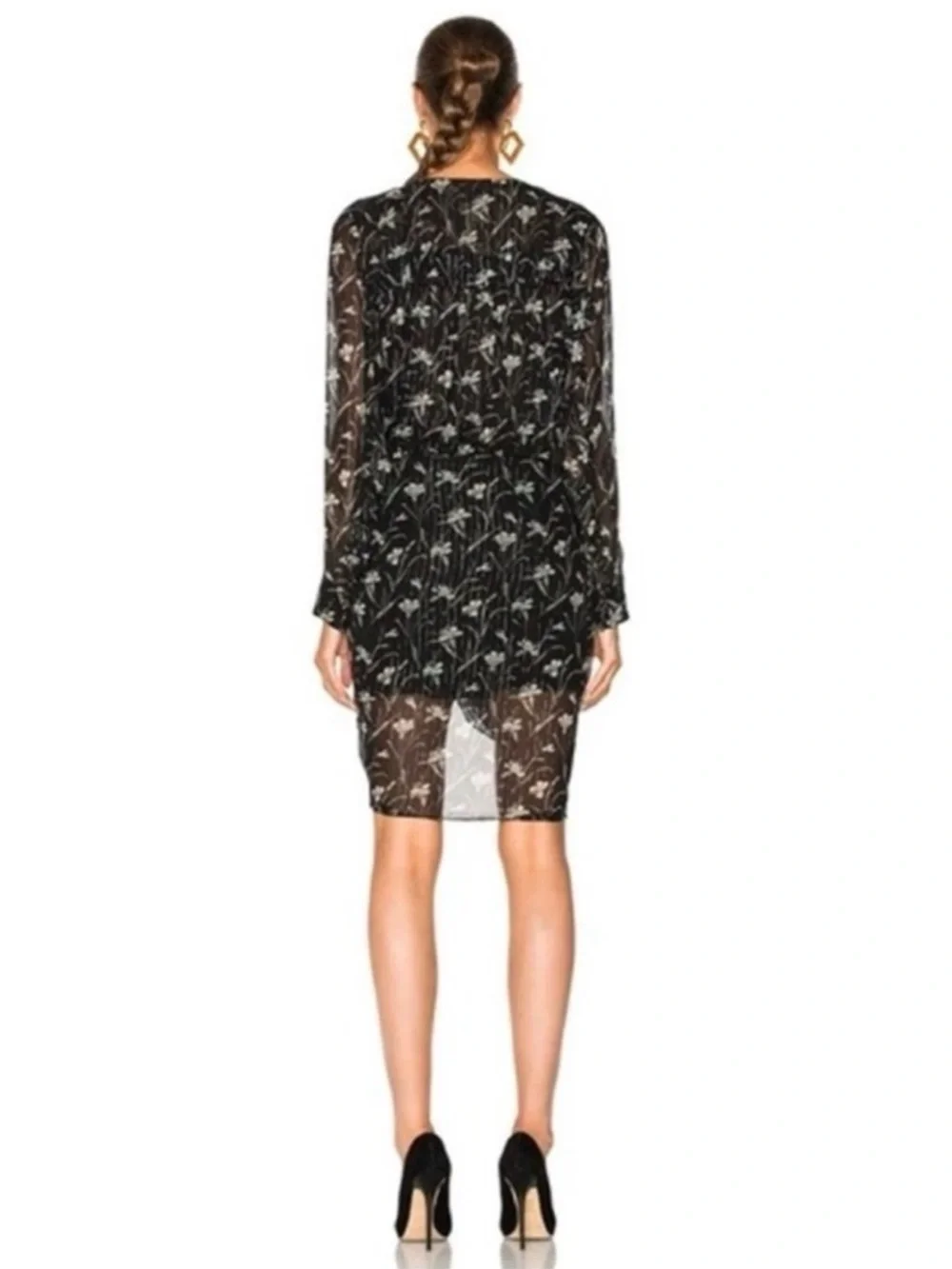 Veronica Beard Black Fitzgerald Metallic Ruched Floral Silk Mini Cocktail‎ Dress